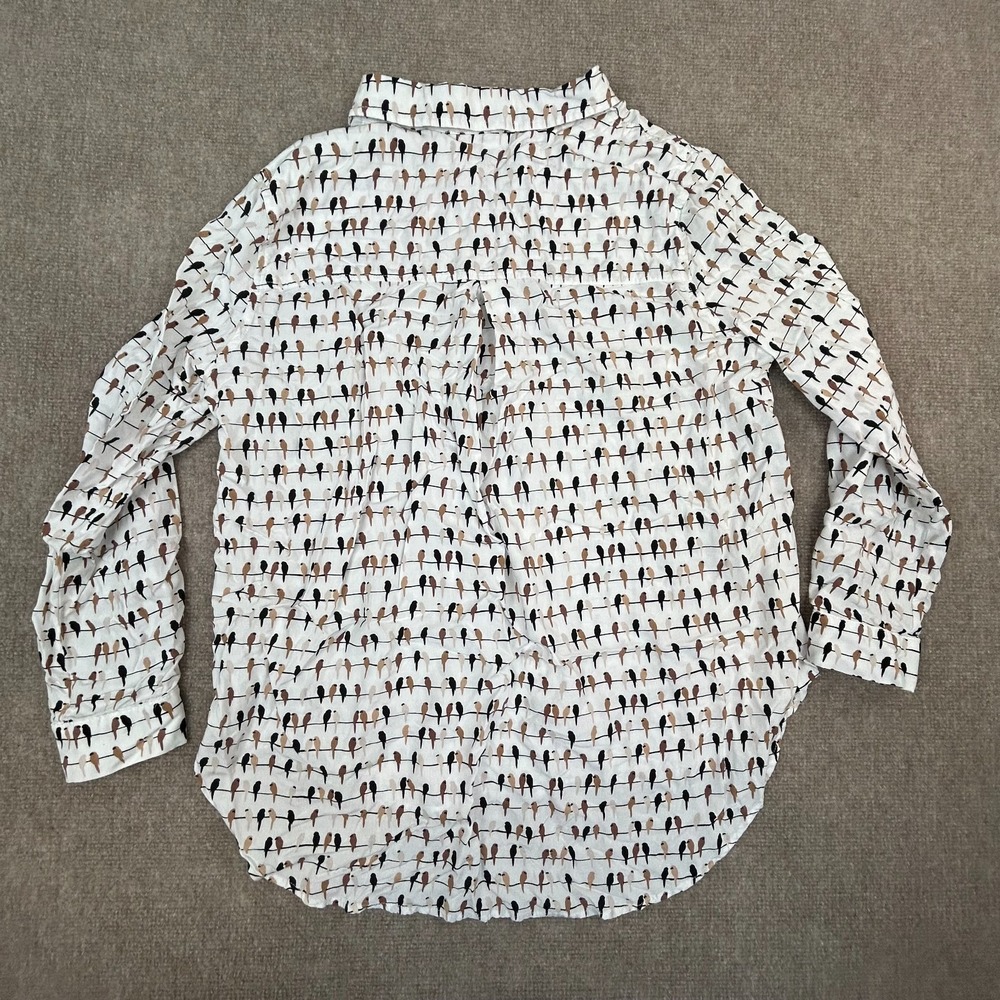 Jane + Delancey Shirt Womens XL White Rayon Parrot Print Round Hem Button Up - Picture 3 of 12